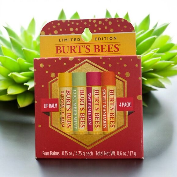 Burt’s Bees 4-Pack Lip Balm Sweet Mandarin/Watermelon/Cucumber Mint/Beeswax - Picture 1 of 2